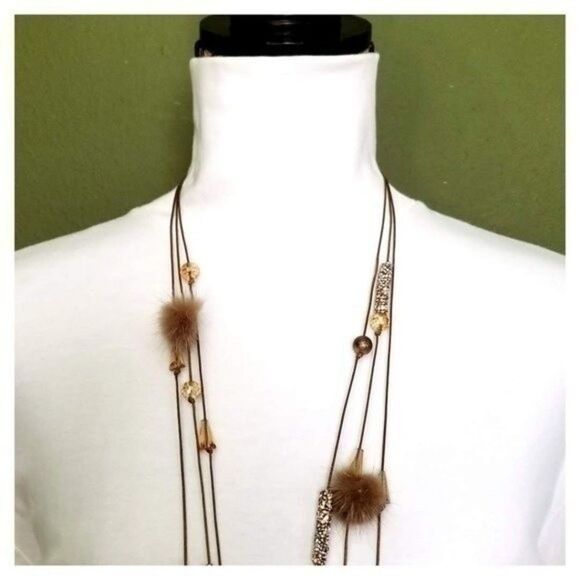 Beaded Pom Pom Necklace with Rhinestones - NWT - Picture 7 of 7